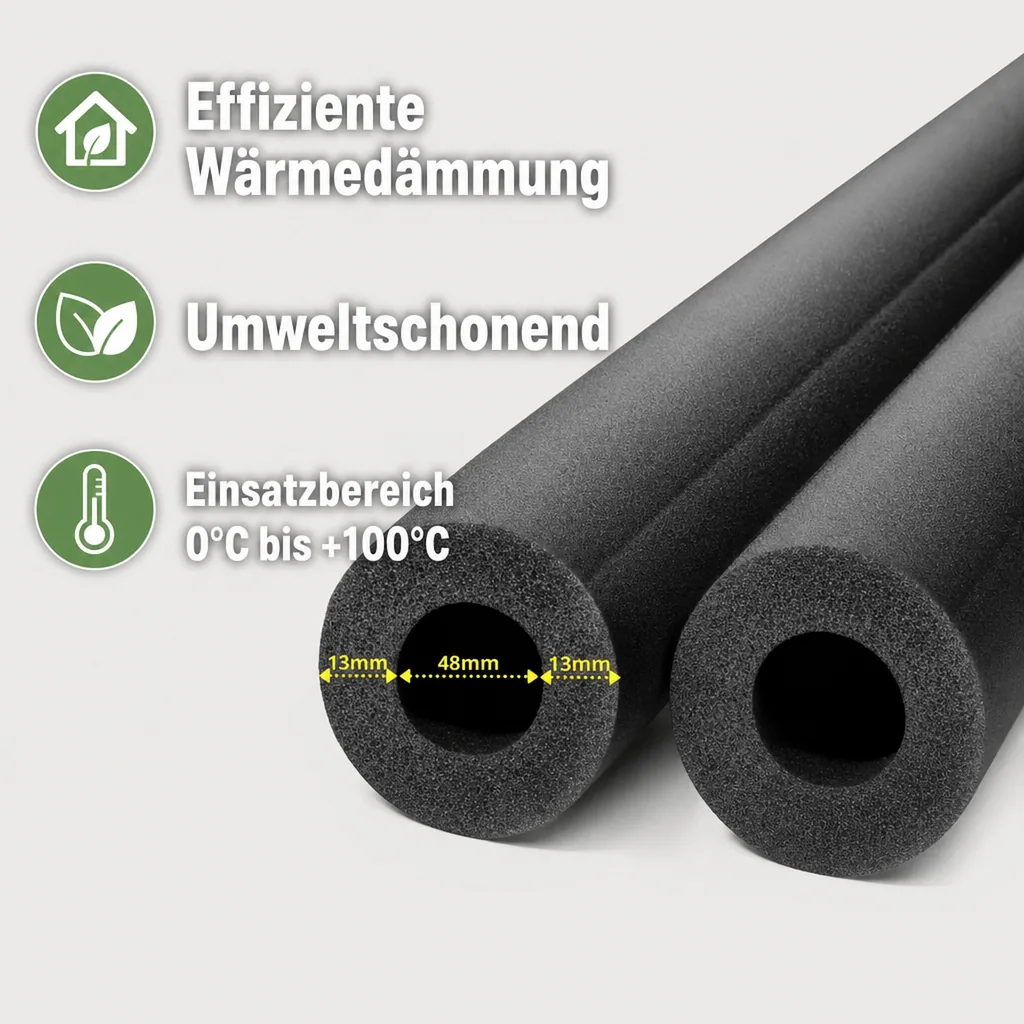 Heizungsrohr Isolierung 2x1m, Isolierschlauch Ø48mm, 13mm Dämmung