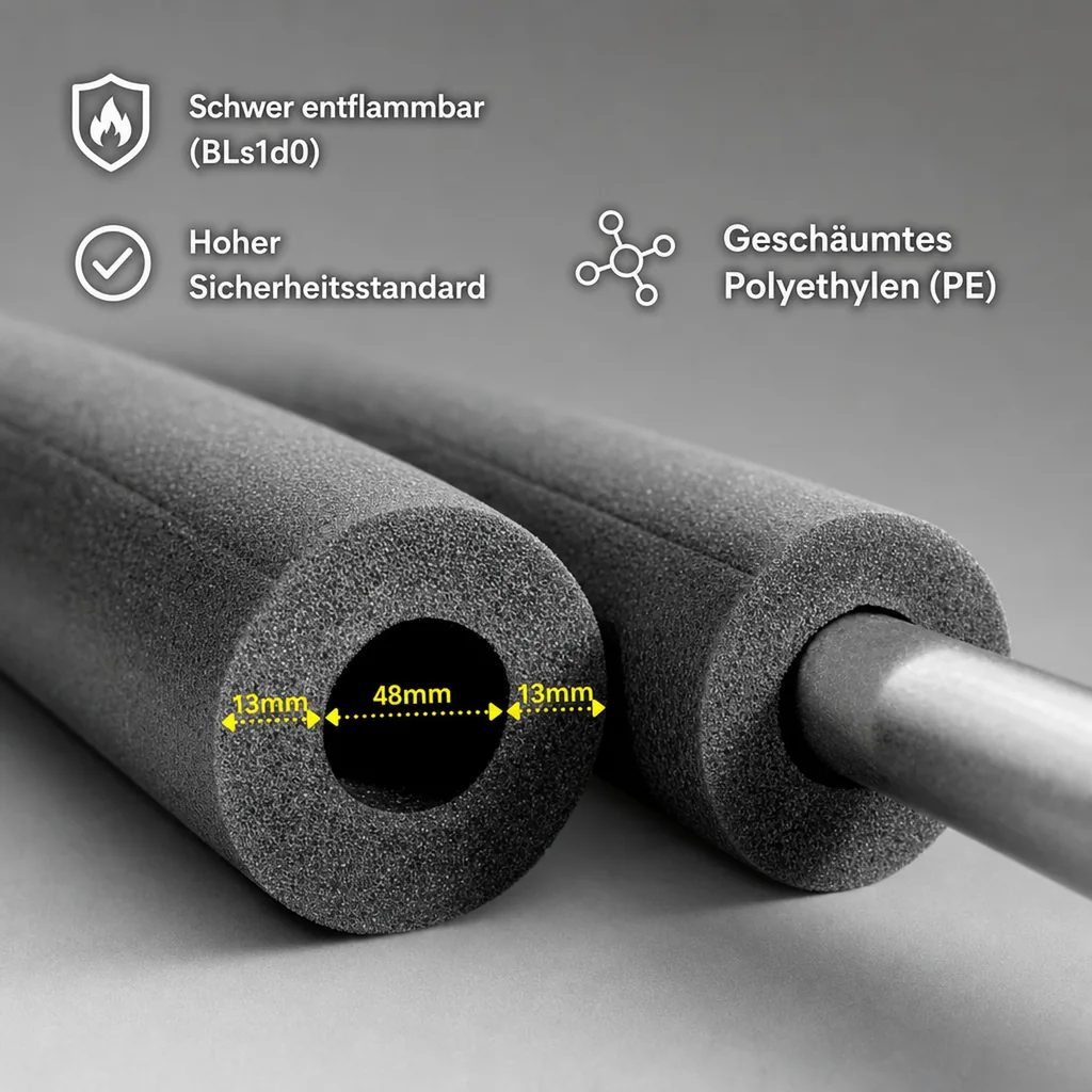 Heizungsrohr Isolierung 2x1m, Isolierschlauch Ø48mm, 13mm Dämmung