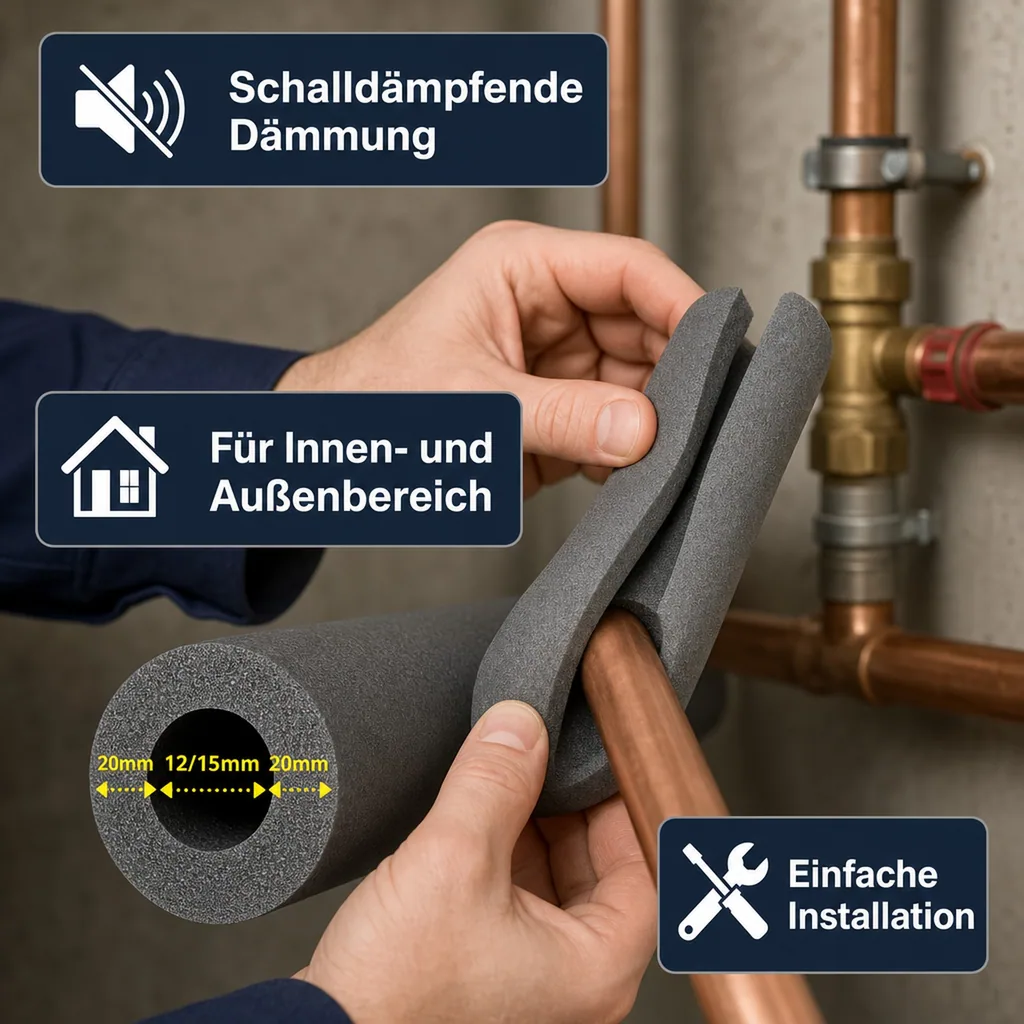 Isolierschlauch 2m, Rohrisolierung Heizung/Sanitär Ø 12/15mm, 20mm Dämmung