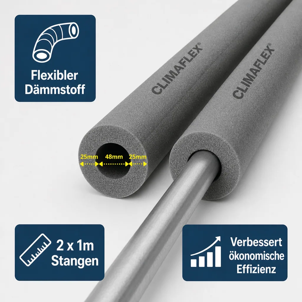 CLIMAFLEX® 2m Isolierschlauch Ø 48 mm x 25 mm Dämmung 50% Fe GEG