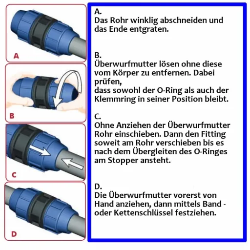PE Rohr Verschraubung, T-Stück erweitert 20x25x20, Klemmverbinder, Trinkwasser