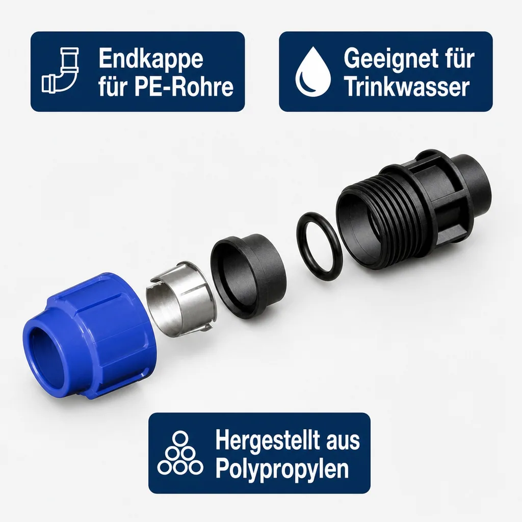 PP PE Rohr Verschraubung Endkappe 40