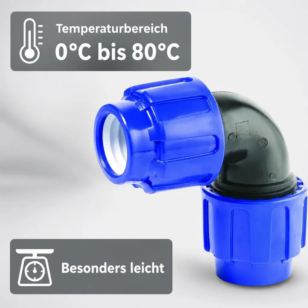 PP PE Rohr Verschraubung 90° Winkel 2 Verschraubungen 40 x 40