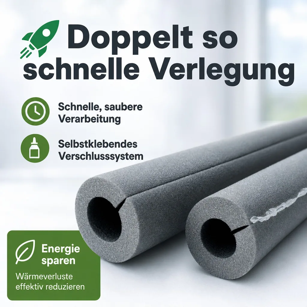 Rohrisolierung, 1 m, 42 mm x 13 mm, selbstklebendes Rohr