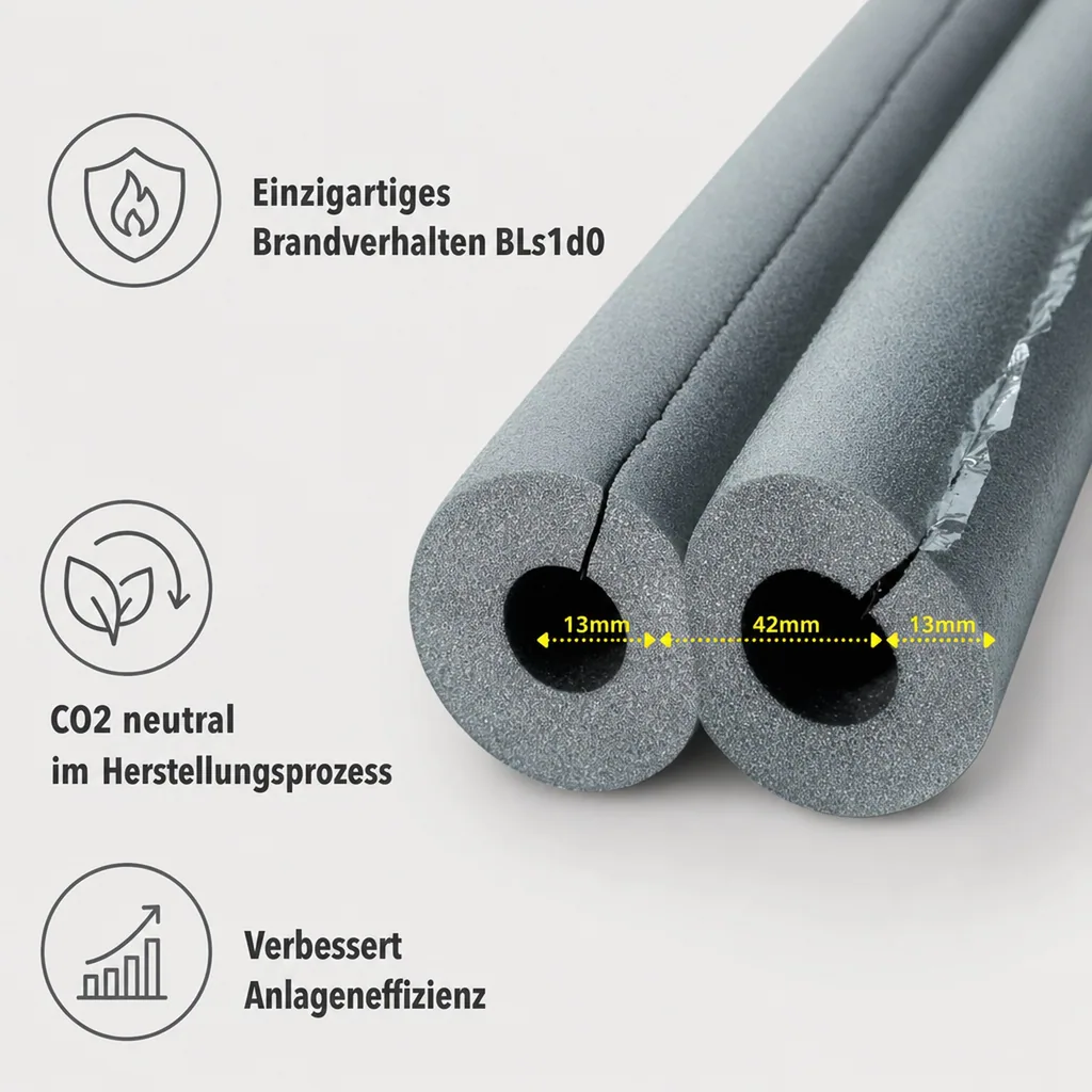 Rohrisolierung, 1 m, 42 mm x 13 mm, selbstklebendes Rohr