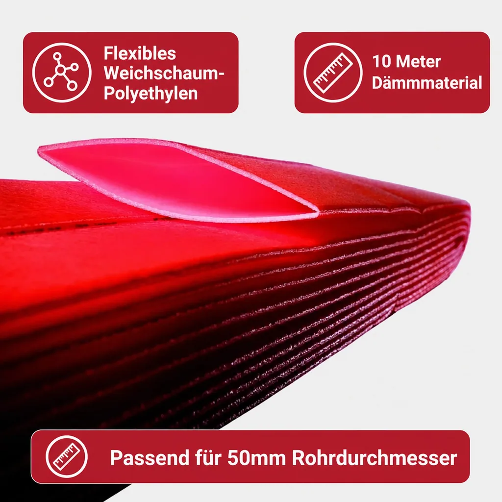 Abflussrohr Stabil Dämmung 10m, 4mm Rohrisolierung 50mm, Schallschutz Abwasserrohr