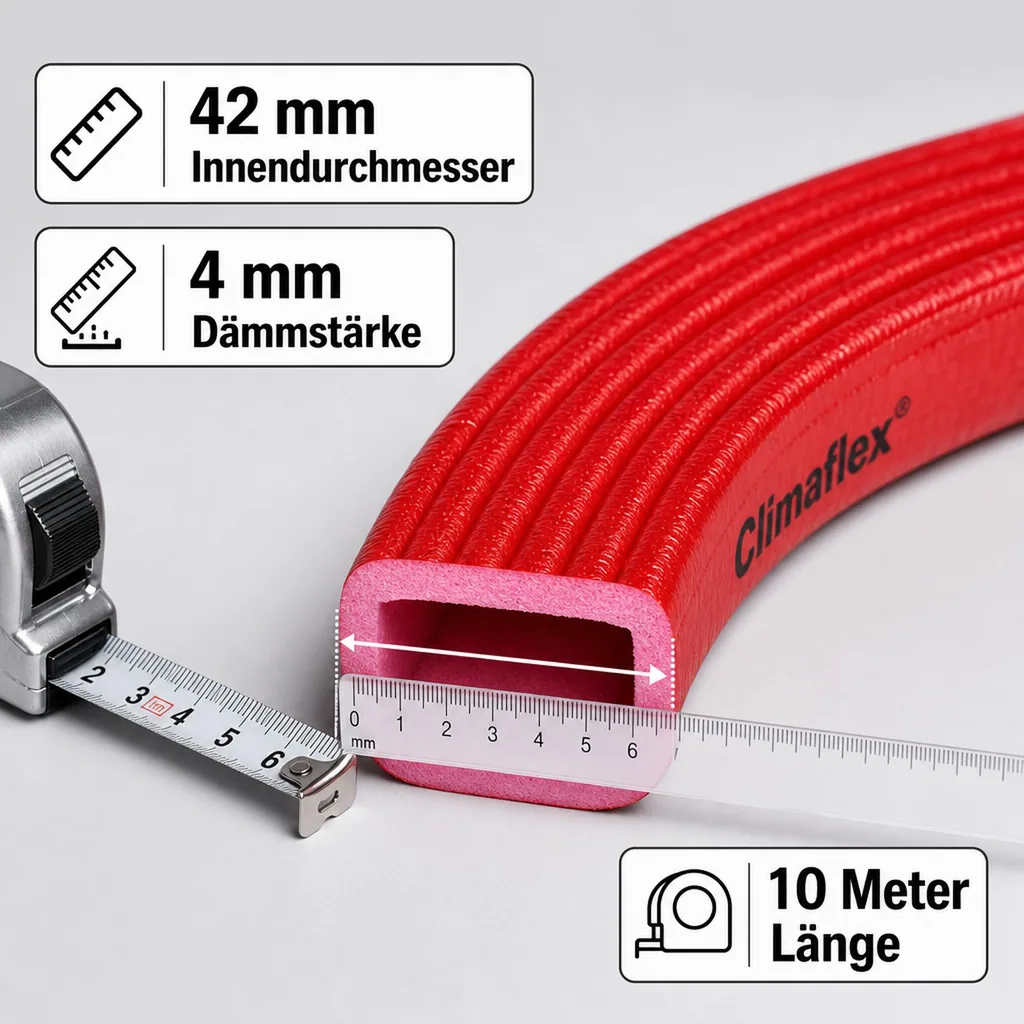 Rohrisolierung 42mm, Isolierschlauch 10m, Kaltwasserleitung, Heizungsrohr