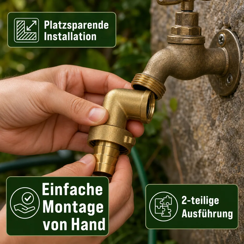 Schlauchverschraubung Messing, 1 Zoll Winkel, 19 mm Schlauchanschluss