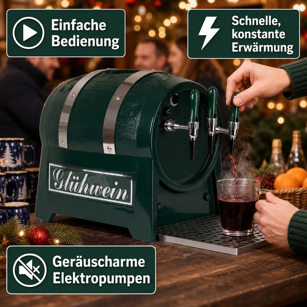 Glühweinzapfanlage, Getränke durchlauferhitzer - mit selbstansaugender Pumpe, Fassform, 3-leitig 6 kW