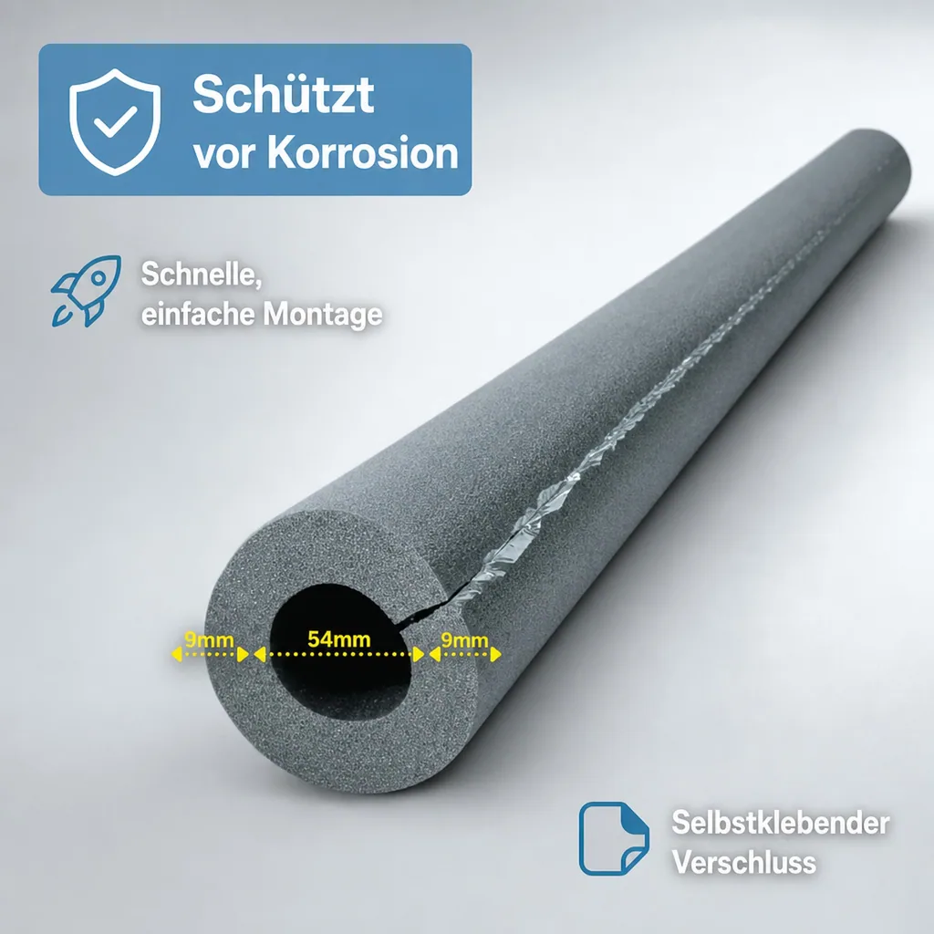 Isolierschlauch 2m, Ø 54 mm, 9 mm Dämmung, selbstklebend