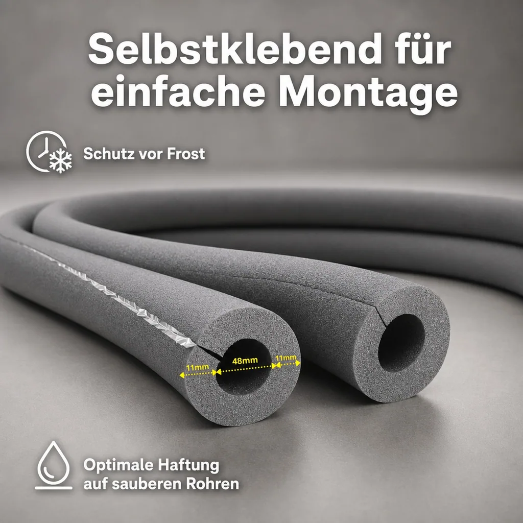 Rohrisolierung Kautschuk selbstklebend, 48mm, 10mm, 2m, flexibel Rohrisolierung