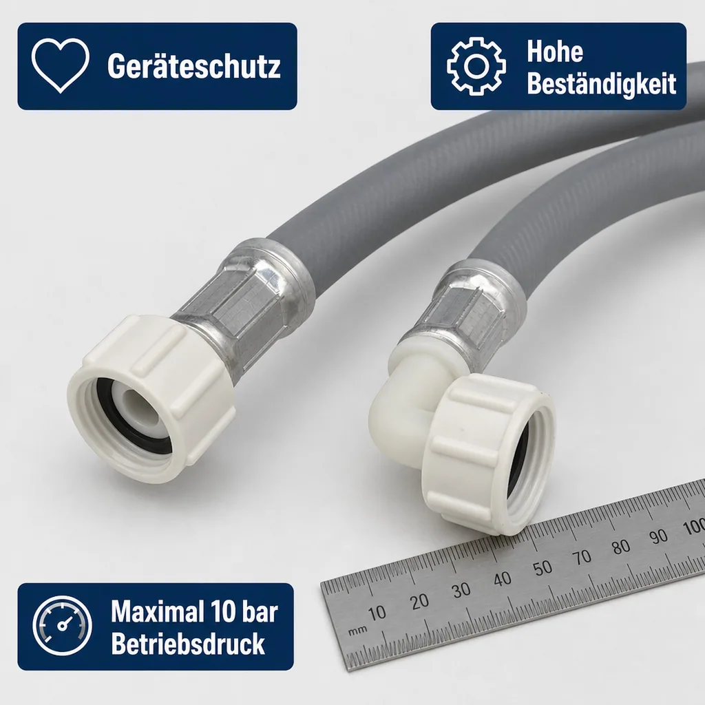 Zulaufschlauch Waschmaschine, Winkel, 3/4 Zoll IG+IG, 1m, EPDM