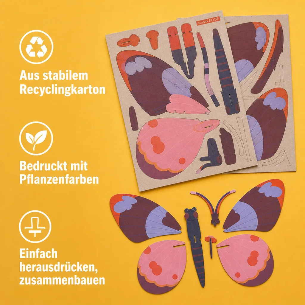 studio ROOF 3D Schmetterling rosa Pappe