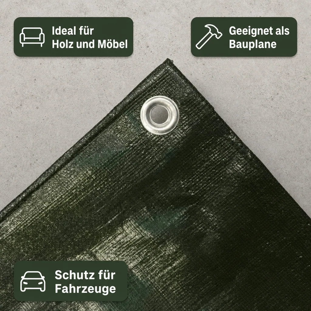 Abdeckplane 210g/m², 4x7m, grün (28m²), reißfest, wasserdicht, UV-stabil