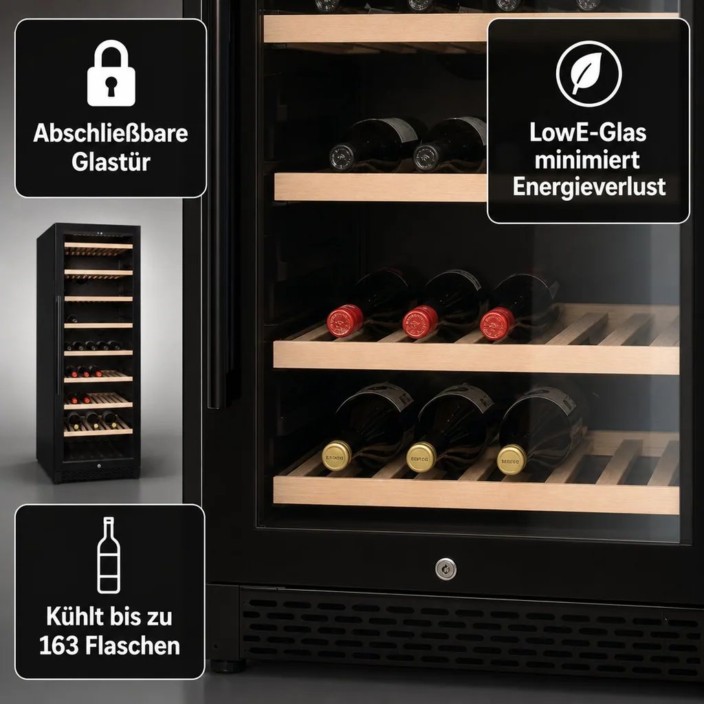 Getränkekühlschrank, Weinkühlschrank - WK162 - 537 Ltr. Nutzinhalt, Glastür, Inverter-Kompressor, Energieeffizienzklasse G