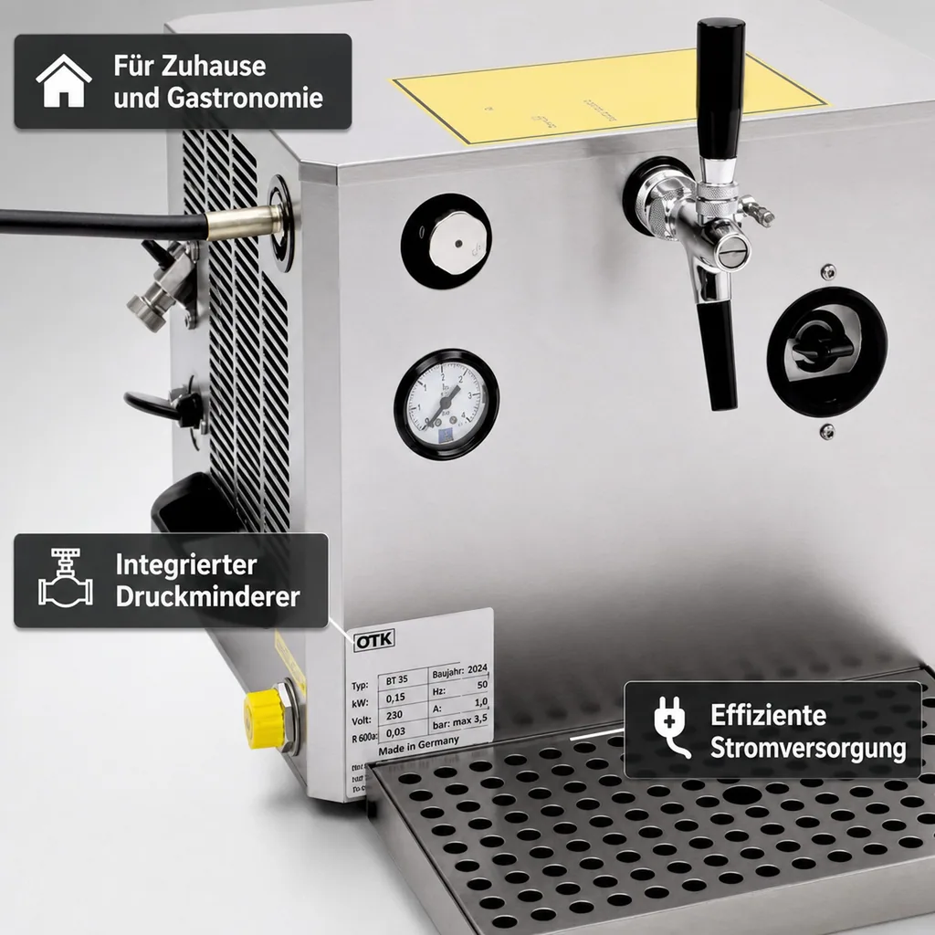 Verwendungsfertige Zapfanlage, Bierzapfanlage OTK BT 35 - 35L Trockenkühlzapfanlage für Zuhause & Gastronomie (SK-Zulassung), Leitungsdurchmesser: 7 mm