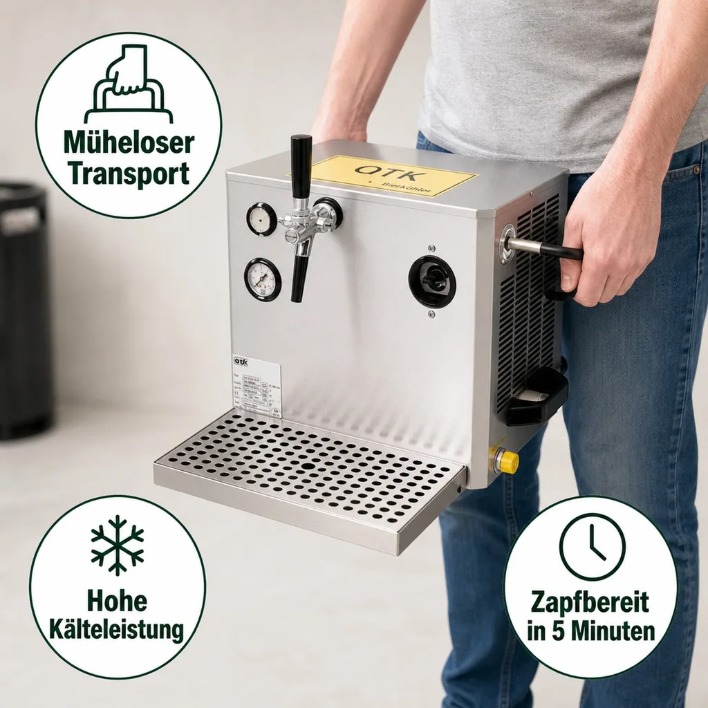 Verwendungsfertige Zapfanlage, Bierzapfanlage OTK BT 35 - 35L Trockenkühlzapfanlage für Zuhause & Gastronomie (SK-Zulassung), Leitungsdurchmesser: 7 mm