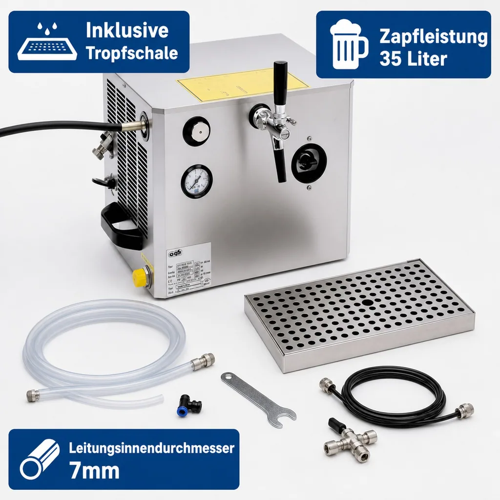 Verwendungsfertige Zapfanlage, Bierzapfanlage OTK BT 35 - 35L Trockenkühlzapfanlage für Zuhause & Gastronomie (SK-Zulassung), Leitungsdurchmesser: 7 mm