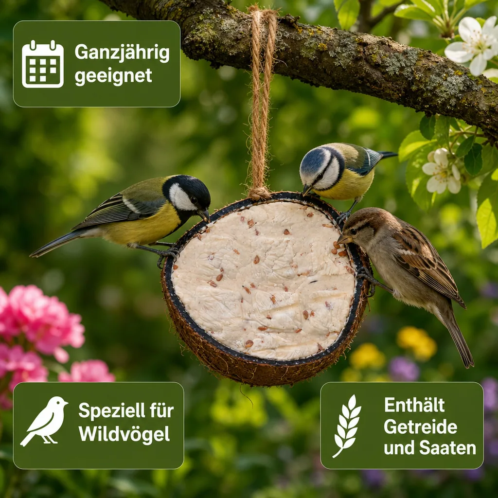 Wildvogelfutter 0.18kg Kokosnuss, Halbe Kokosnuss für Wildvögel