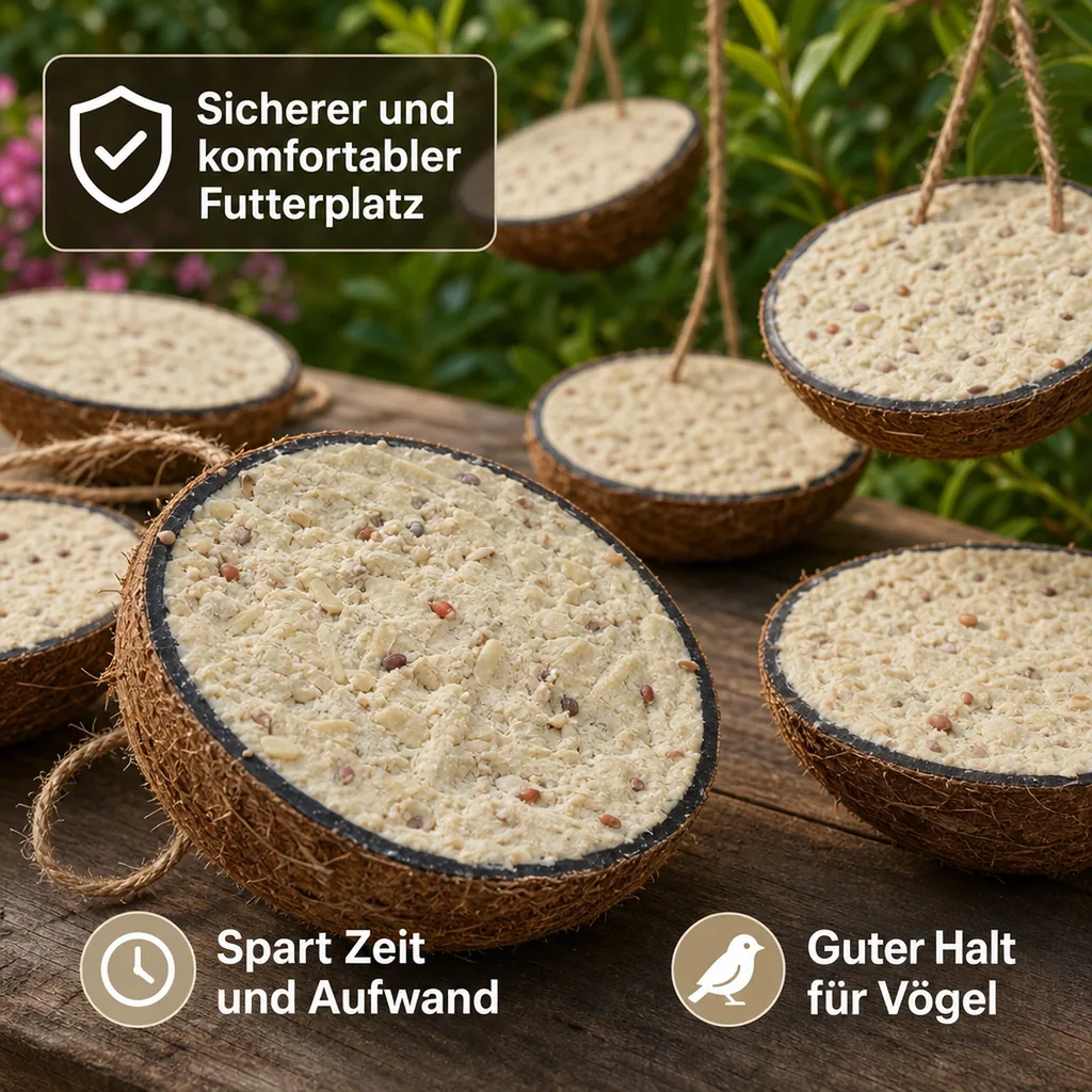 Wildvogelfutter, 12 halbe Kokosnüsse, Vogelfutter ganzjährig