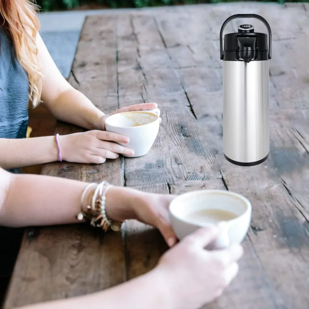 Thermoskanne, Pumpkanne - Glas-Innenleben für 24 Stunden Warm- & Kalthaltung, 2,2L