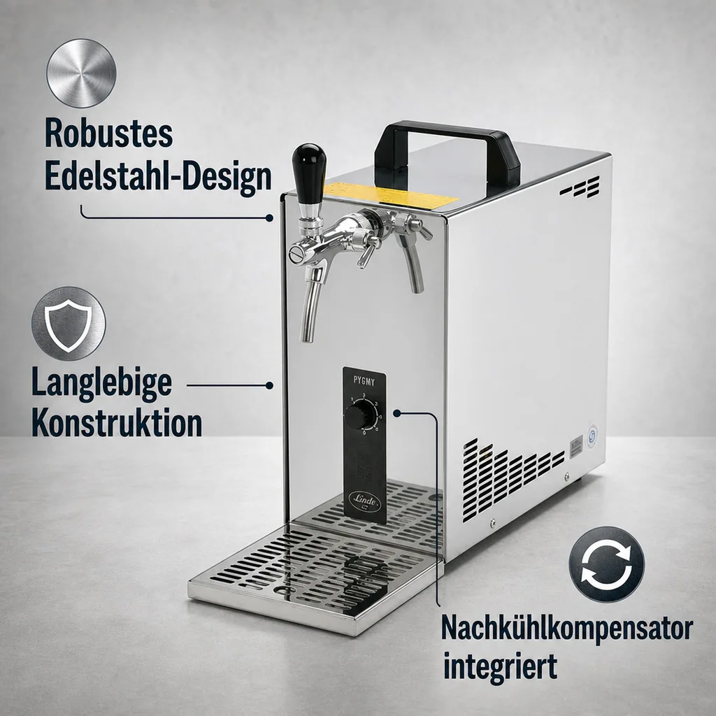 Bierzapfanlage PYGMY 25 1-Zeile, Trockenkühler, 35 l/h, 1 Zapfhahn, Edelstahl