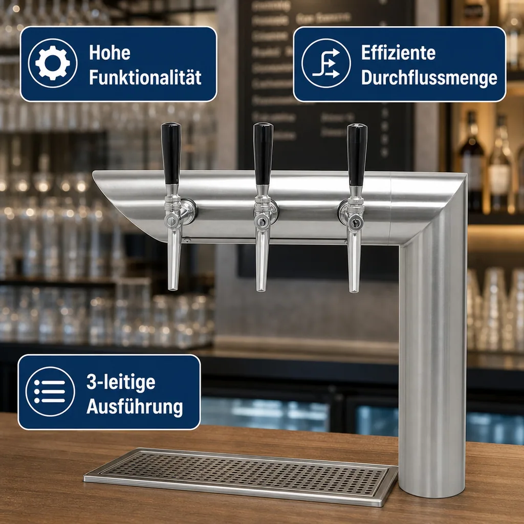 Schanksäule, Bierzapfsäule - CNS matt-geschliffen, 3-leitig