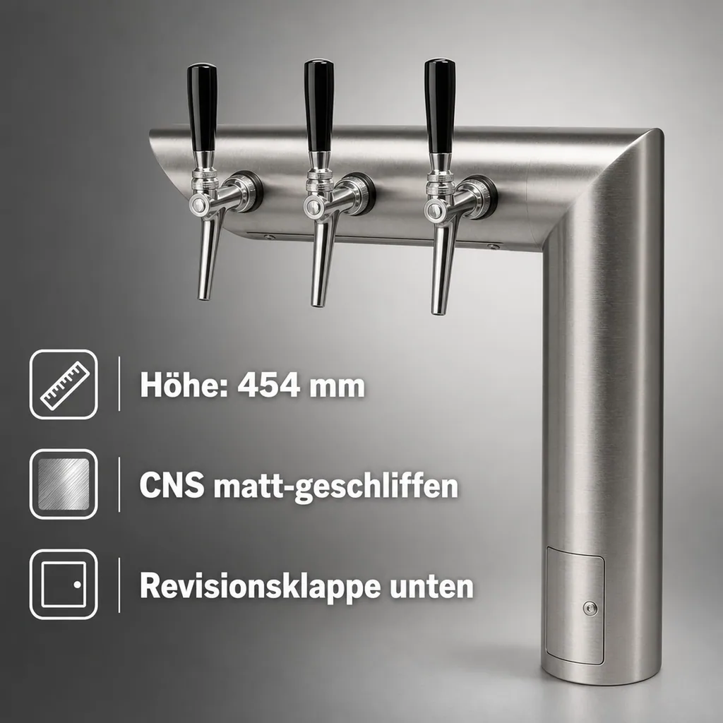 Schanksäule, Bierzapfsäule - CNS matt-geschliffen, 3-leitig