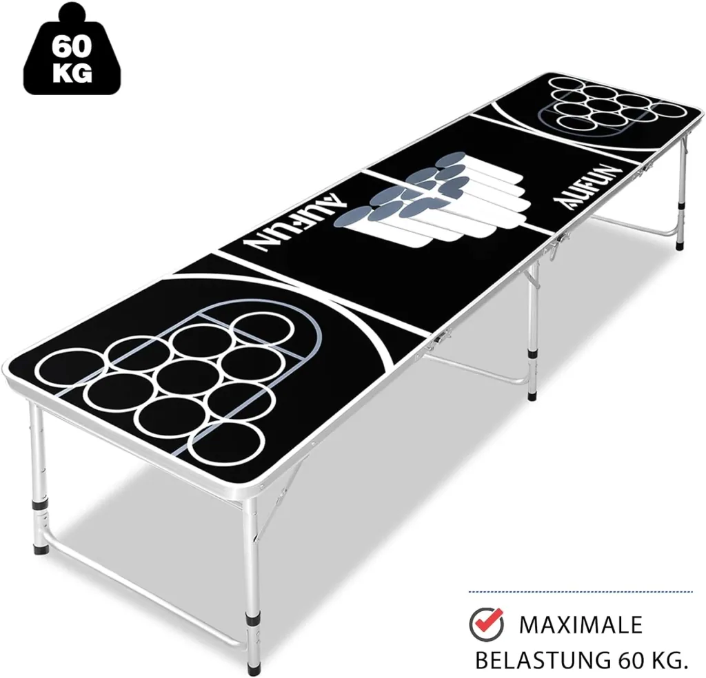 Bierpong Tisch für Partys mit 100 Bechern, 6 Bällen, 242x62 cm schwarz