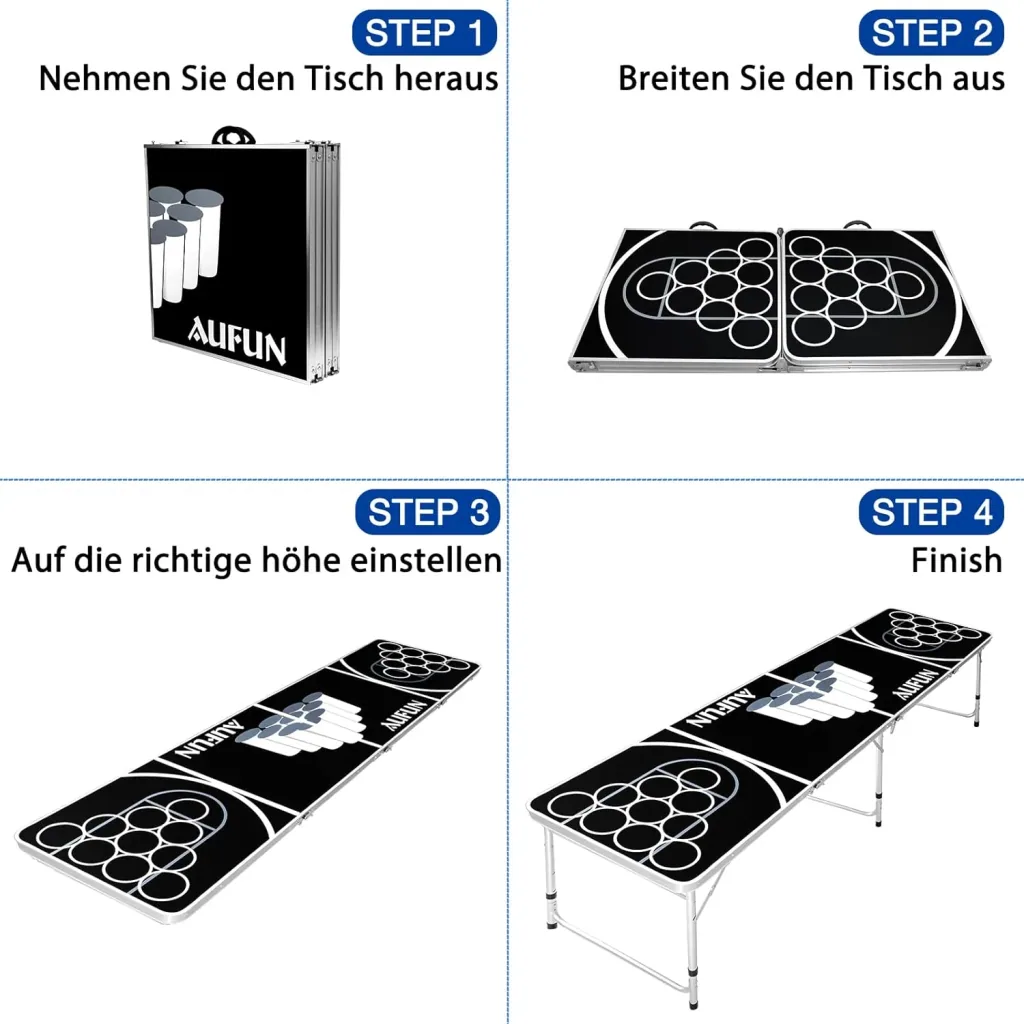 Bierpong Tisch für Partys mit 100 Bechern, 6 Bällen, 242x62 cm schwarz