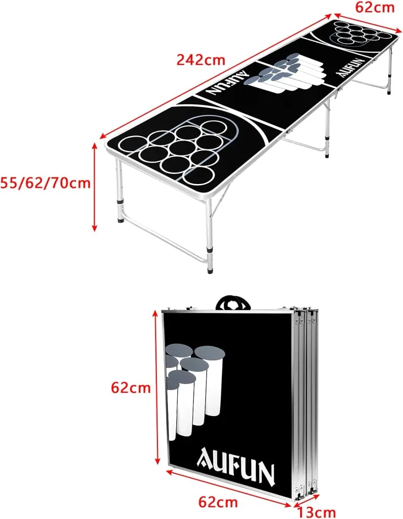 Bierpong Tisch für Partys mit 100 Bechern, 6 Bällen, 242x62 cm schwarz