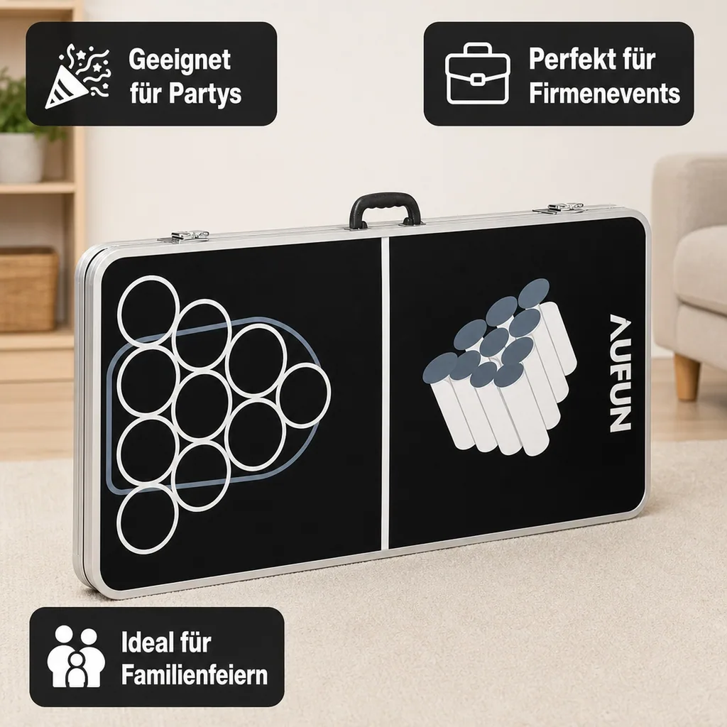 Bierpong Tisch für Partys mit 100 Bechern, 6 Bällen, 242x62 cm schwarz