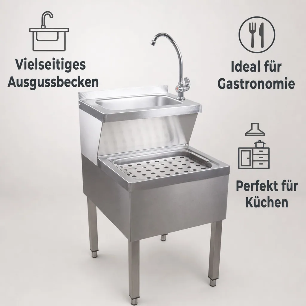 Ausgussbecken, Handwaschbecken Gastro - Kombi, Edelstahl, 500x600x850 mm