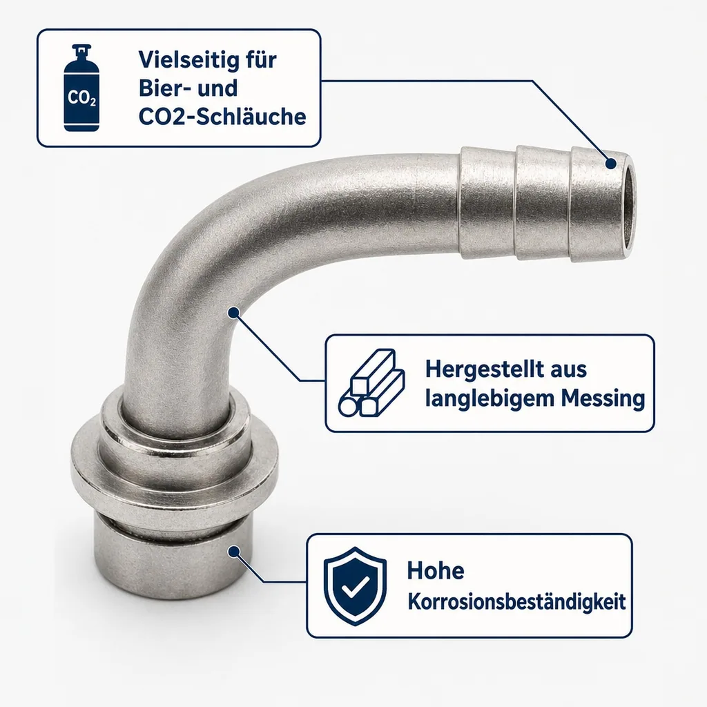 Schlauchtülle, Tülle Gebogen für Bierschlauch oder CO2 Schlauch, 10mm
