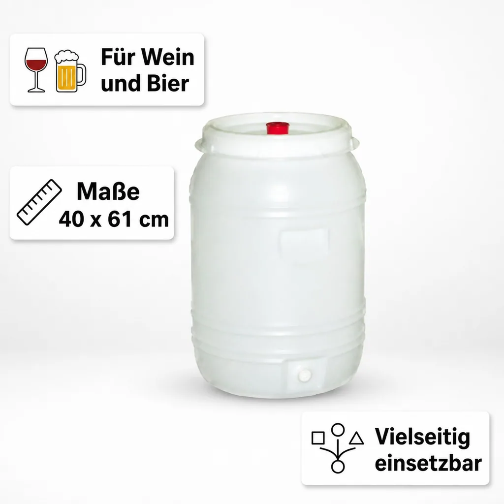 Gärbehälter, Getränkefass, Mostfass - Kunststoff, Gärspund + Zapfhahn, 60L