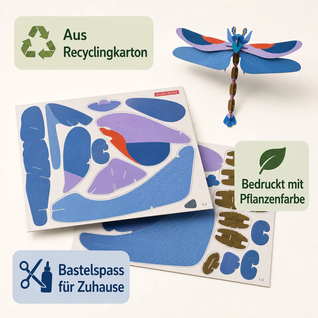 studio ROOF 3D Libelle blau Pappe