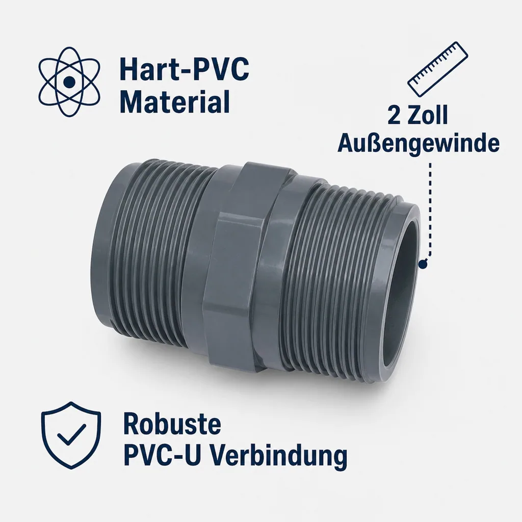 PVC Fittinge, PVC Doppelnippel 2 Zoll, Rohrverbinder