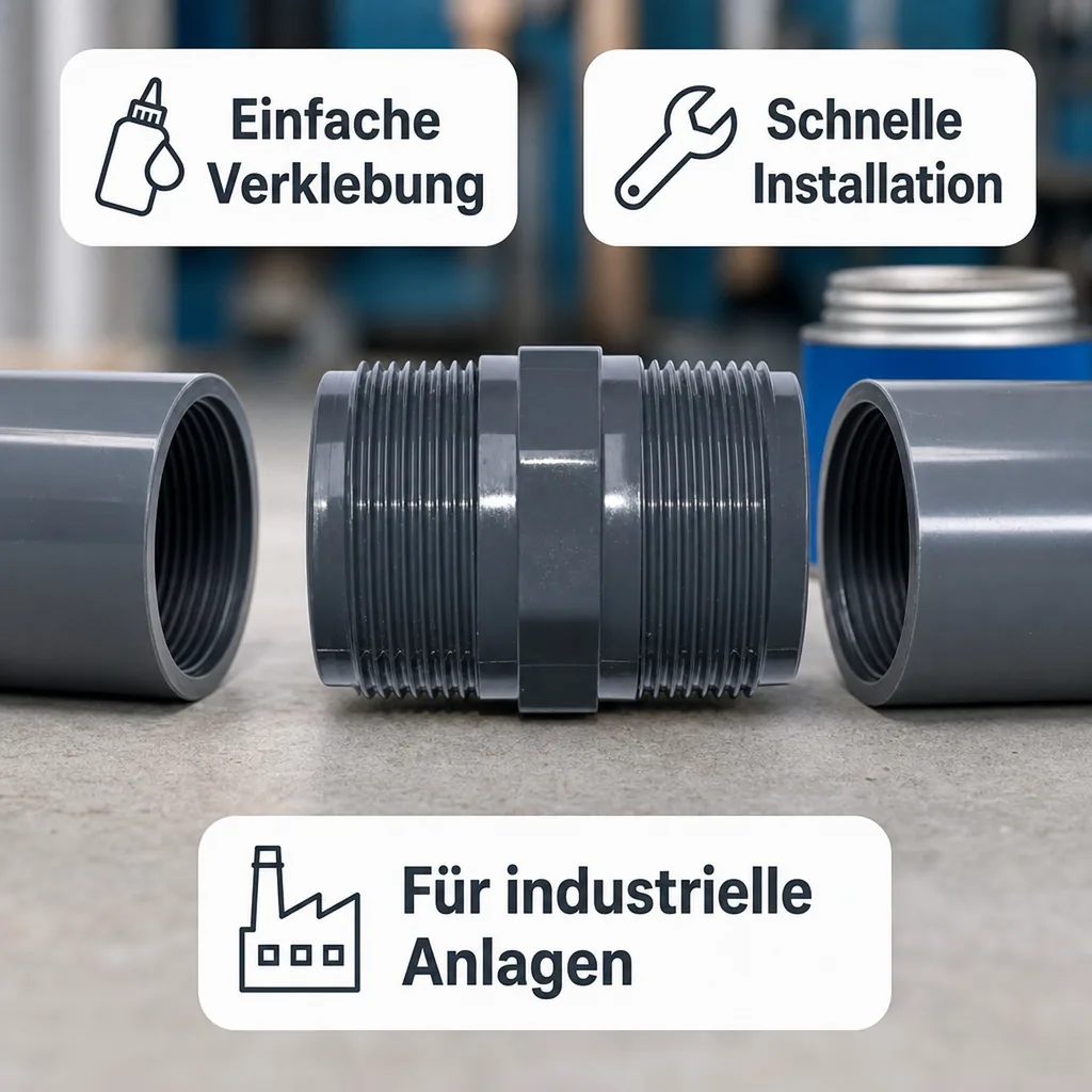 PVC Fittinge, PVC Doppelnippel 2 Zoll, Rohrverbinder