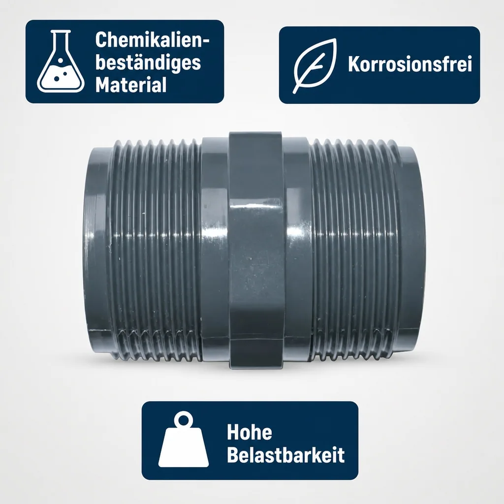 PVC Fittinge, PVC Doppelnippel 2 Zoll, Rohrverbinder
