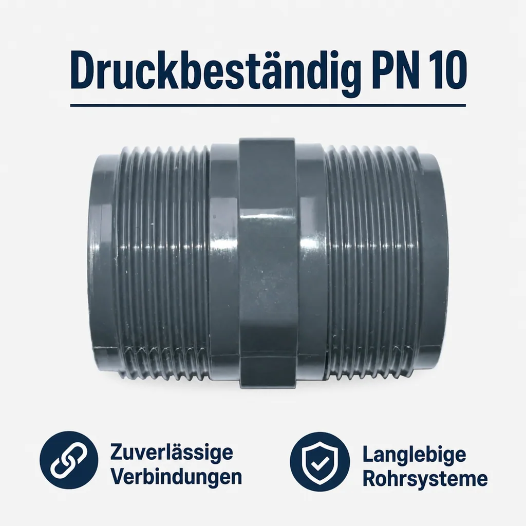 PVC Fittinge, PVC Doppelnippel 2 Zoll, Rohrverbinder