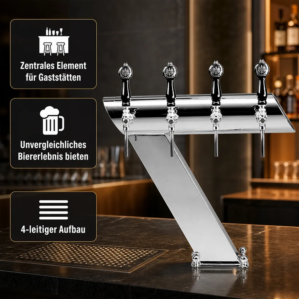 Bierzapfsäule, Schanksäule Bier - mit Querbalken, CNS matt-geschliffen, 4-leitig
