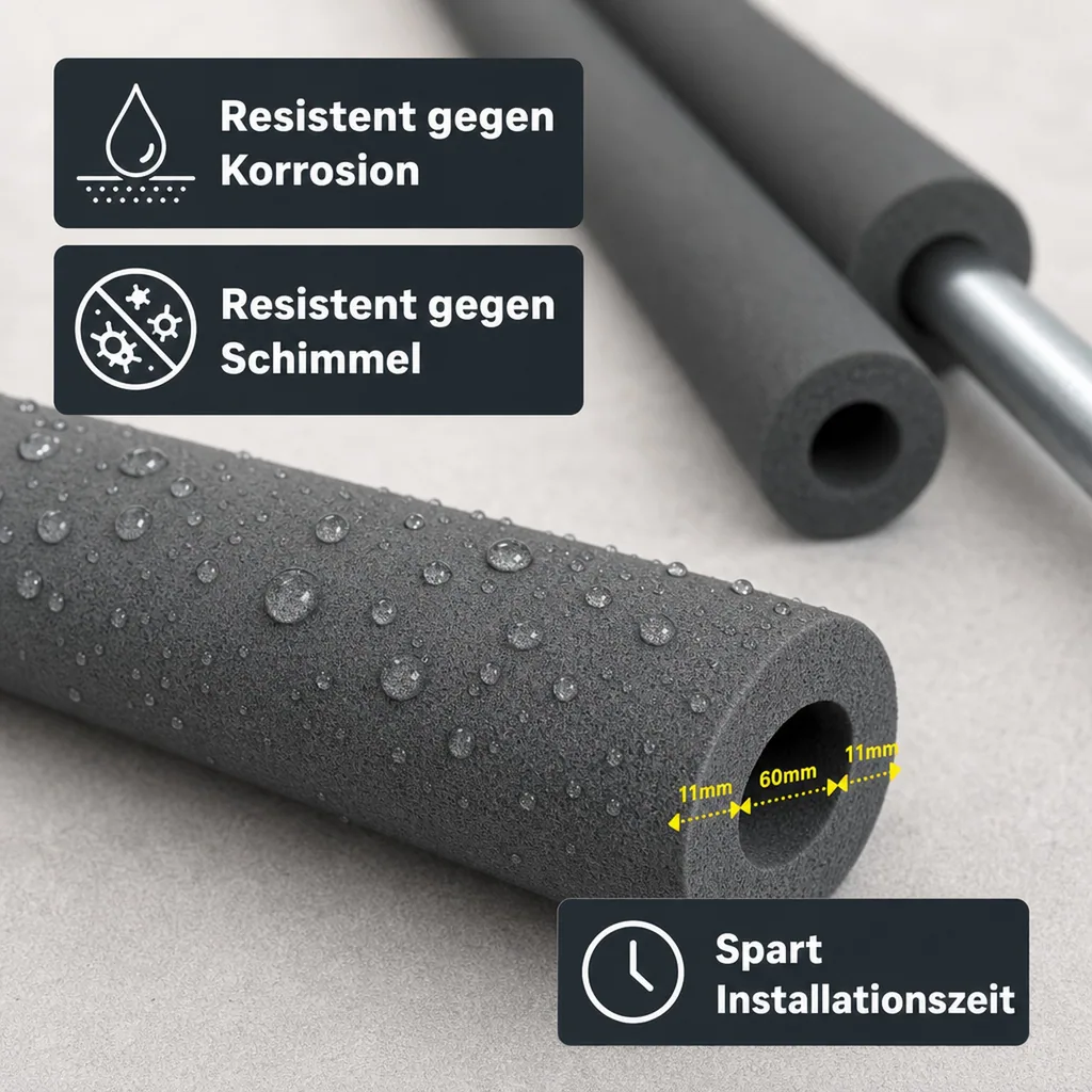 AEROFLEX® SH Rohrisolierung, Rohrdämmung - 2 m, flexibles Dämmmaterial aus geschlossenzelligem Schaumkautschuk, schwarz - 60 x 10 mm