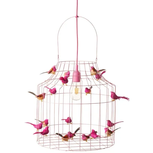 Dutch Dilight Pendellampe rosa Vögelchen rosa, Größe: klein 42 x 24 cm