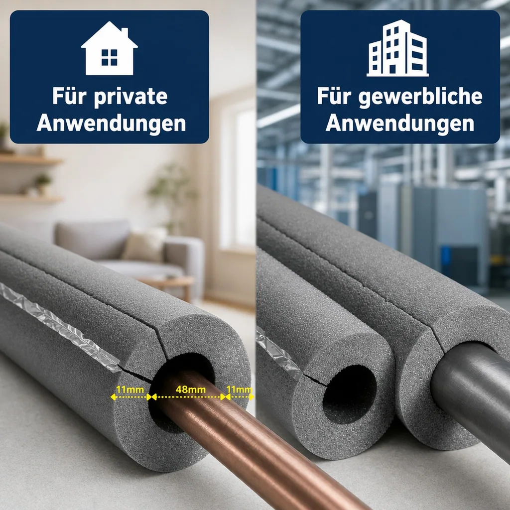AEROFLEX® SH XT Rohrisolierung, Rohrdämmung - 2 m, selbstklebend, flexibles Isoliermaterial aus geschlossenzelligem Schaumgummi, schwarz - 48 x 10 mm