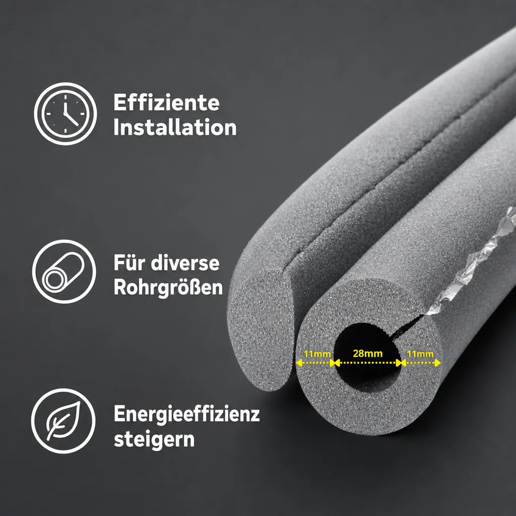 AEROFLEX® SH XT Rohrisolierung, Rohrdämmung - 2 m, selbstklebend, flexibles Dämmmaterial aus geschlossenzelligem Schaumkautschuk, schwarz - 28 x 10 mm