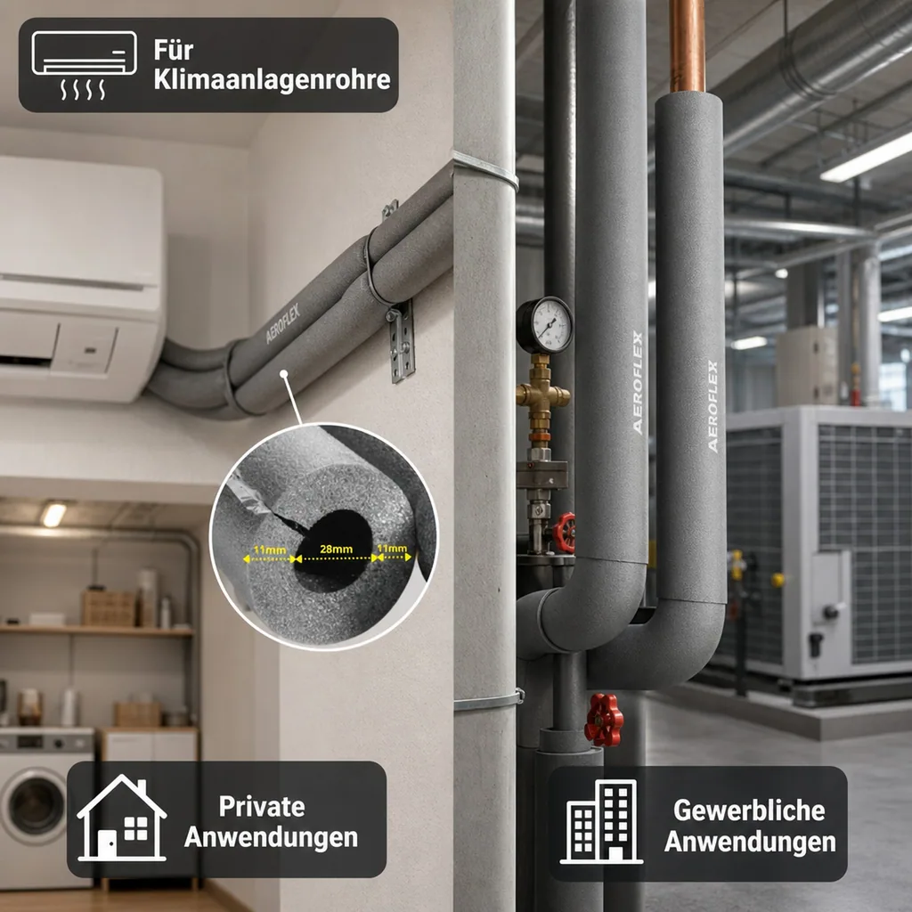 AEROFLEX® SH XT Rohrisolierung, Rohrdämmung - 2 m, selbstklebend, flexibles Dämmmaterial aus geschlossenzelligem Schaumkautschuk, schwarz - 28 x 10 mm