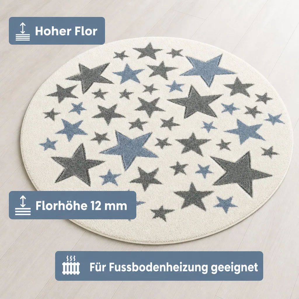 Livone Teppich Stella Sterne blau grau rund, Teppichgrösse: Ø 133 cm