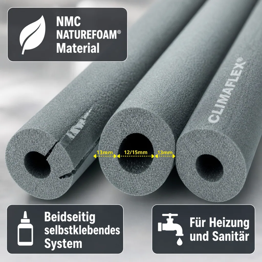 CLIMAFLEX® XT 1m Isolierschlauch Ø 12/15 mm x 13 mm Dämmung selbstklebend 50% GEG