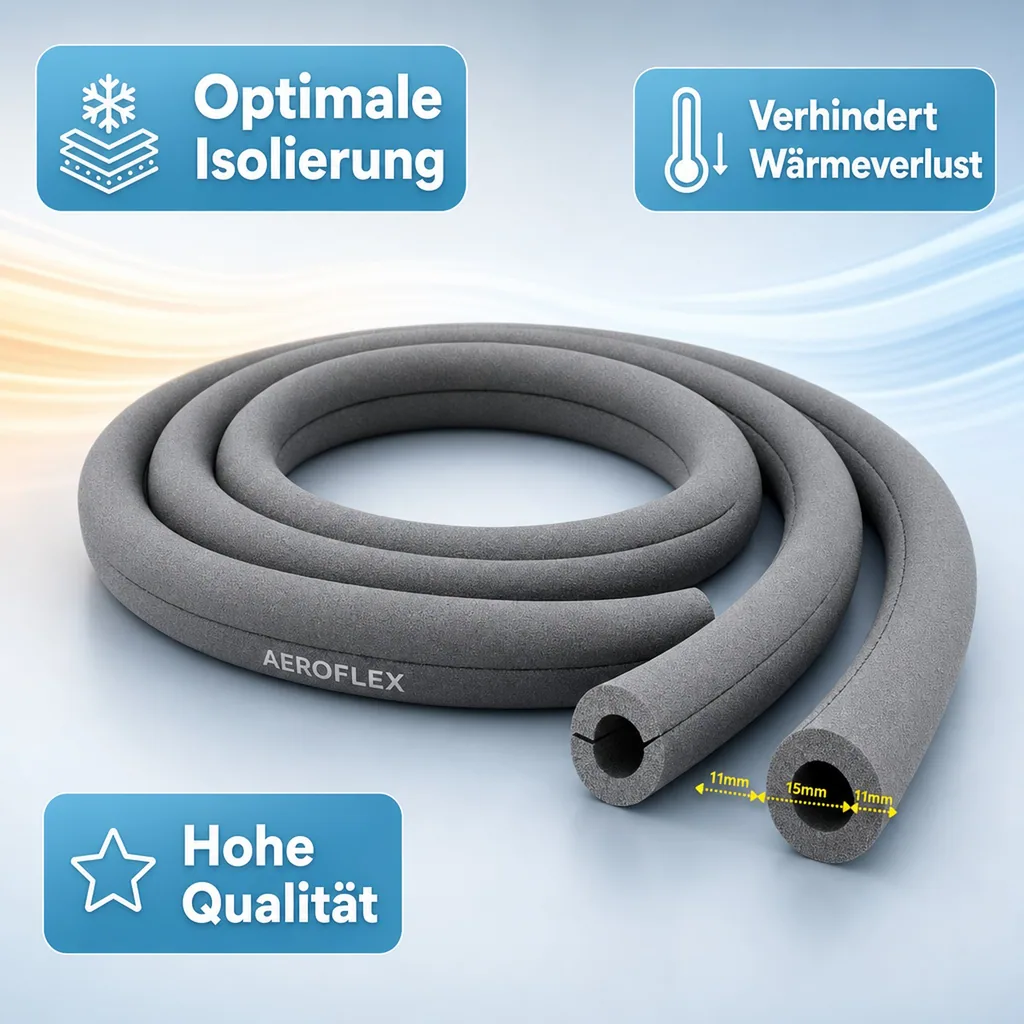 AEROFLEX® SH XT Pipe Insulation, Pipe Lagging - 2m, Self-Adhesive, Flexible Insulation Material from Closed-Cell Foam Rubber Base, Black - 15 x 10 mm