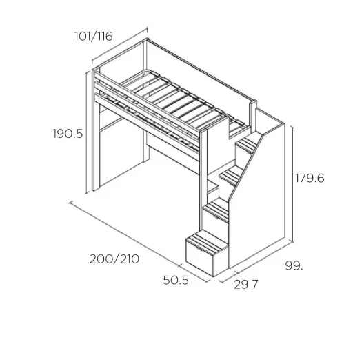 Muba Bespoke XL-Loftbett mit Treppe